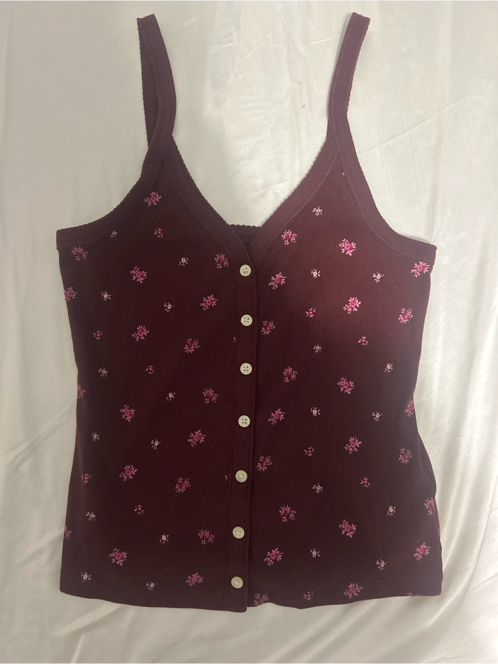 Old Navy Burgundy Floral Ribbed Button-Front Cami